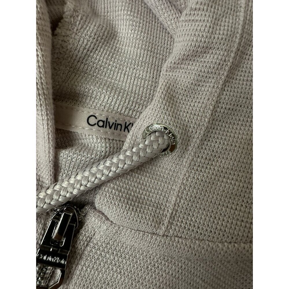 Calvin Klein Hoodie Womens Medium Brown Knit Performance Ruched Sleeve Full Zip - Picture 13 of 16